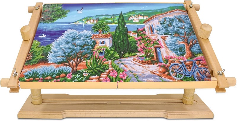 GuoFa Rotated Table Embroidery Frame Stand - Adjustable Cross Stitch Scroll Frame, Beech Wood Quilting Frame Needlepoint Holder Stretch Bar for Stitching Sewing Craft - Image 1